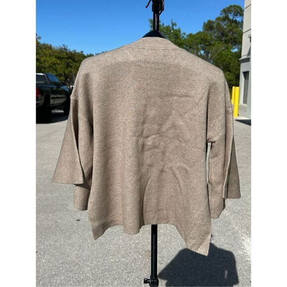 Zenana Tan Ribbed Mock Neck Bell Sleeve Sweater Size S - Picture 2 of 9